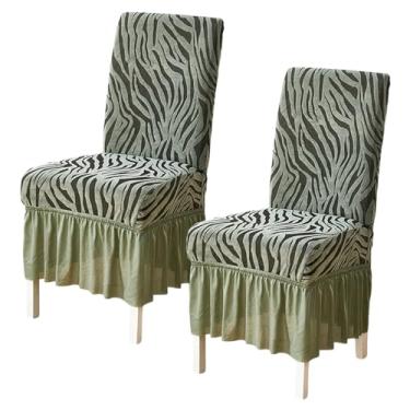 Imagem de Pacote com 2 capas de cadeira elásticas para sala de jantar, tecido jacquard listrado, capa protetora removível e lavável com saia de babados para cozinha, banquete, decoração de casamento, verde