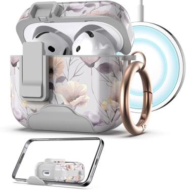 Imagem de wenew Capa compatível com AirPods 4ª geração com suporte de telefone, clipe, compatível com carregador Magsafe, capa magnética para iPod 4ª geração (cinza)