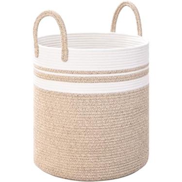 Imagem de Degeyoyo Cesto de roupa suja de 52L para organização, cestos de lavanderia de 38 cm x 45 cm de altura, cesta de cobertor de tecido de corda de algodão, armazenamento de brinquedos para crianças, cesto
