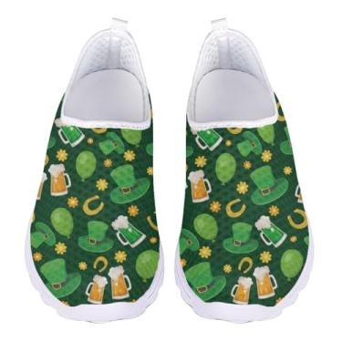 Imagem de QOPECUOY Tênis de caminhada feminino sem cadarço tênis de corrida de malha respirável feminino casual para viagem, tamanho 35-43 EU, Chapéu St. patricks, 38