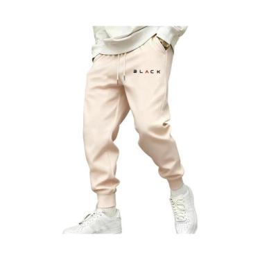 Imagem de Calças De Moletom Masculinas Pretas Com Bolsos, Cintura Elástica, Esta