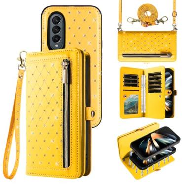 Imagem de Asuwish Capa de celular para Samsung Galaxy Z Fold 4 5G 2022 com zíper carteira magnética destacável alça transversal com glitter flip suporte para cartão de crédito ZFold4 Z4 Fold4 4Z ZFold45G