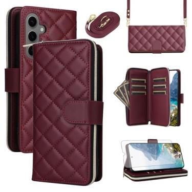 Imagem de Asuwish Capa de telefone para Samsung Galaxy S25 Plus S25+ 5G capa carteira com protetor de tela de vidro temperado alça porta-cartão suporte PU zíper celular S25Plus 25S + S 25 25+ SM-S936U feminino