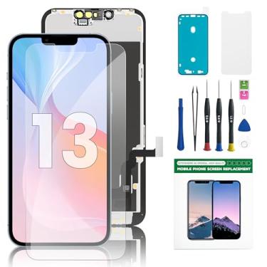 Imagem de hoonyer Tela de substituição para iPhone 13, tela LCD de 6,1 polegadas e montagem digitalizadora com kit de ferramentas de reparo, protetor de tela e vedação adesiva – Serve para A2633 A2482 A2631