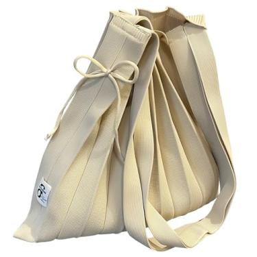 Imagem de SOXDTITO Bolsa tiracolo dobrável de tricô de ombro fofa, bolsa tiracolo de grande capacidade, bolsa tiracolo de crochê, Bege, One Size