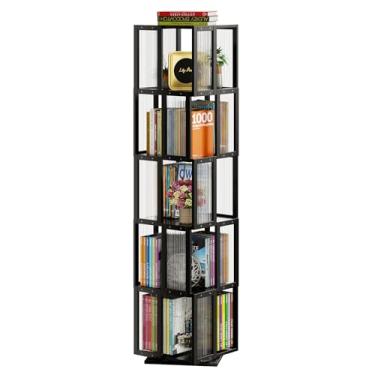 Imagem de BAMEOS Estante giratória de 5 níveis, estante giratória de armazenamento de 360°, estante de canto cubo preto para escritório, quarto e sala de estar