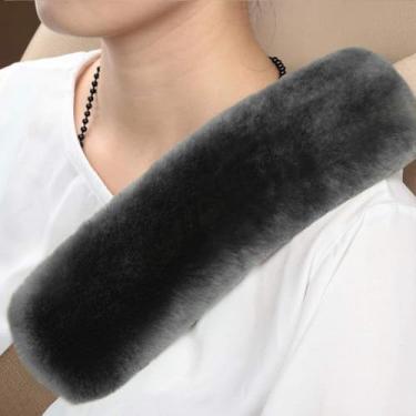 Imagem de Sisha-A Capas de cinto de segurança macias e aconchegantes de pele de carneiro australiano, pacote com 2 almofadas de cinto de segurança fofas, almofadas de ombro de pele de carneiro genunie para