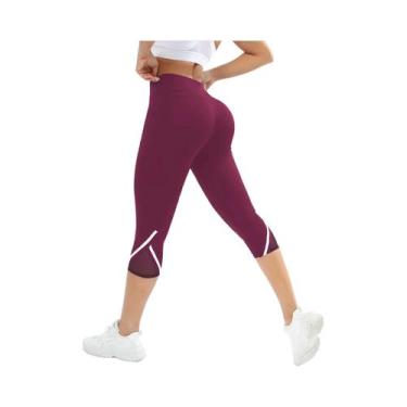 Imagem de Calças De Yoga De Cintura Alta Em Malha Para Mulheres, Leggings Capri 