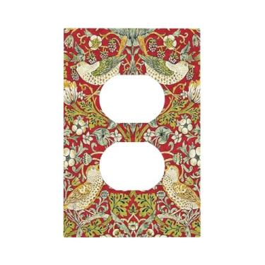 Imagem de Morris Vintage Floral Strawberry Birds Botanical 1 Gang Duplex Outlet Covers Decorativas Únicas Capas de Interruptor de Luz Única Receptáculo Elétrico Placa de Parede Plugue Interruptor Dimmer para