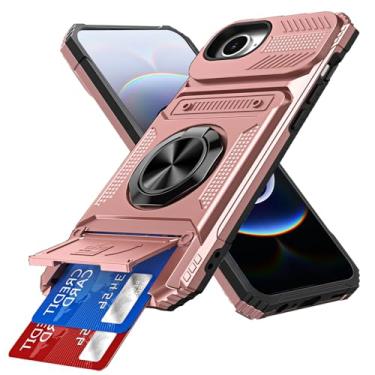 Imagem de COTDINFOR Capa para iPhone 16e com suporte para cartão [loja 2 cartões] Anel de 360° suporte capa carteira protetora de corpo inteiro resistente para iPhone 16e 6,1 polegadas ouro rosa LM