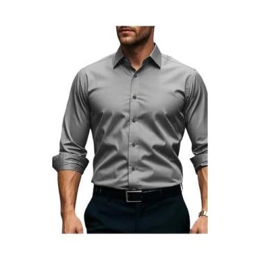 Imagem de Camisa Social Masculina De Manga Longa Em Cor Sólida, Casual Inteligen