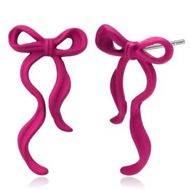 Imagem de Mintolex Brincos de laço de fita para mulheres, brincos longos com pingente de laço, presente festivo para festas de Natal, Zinco Aço inoxidável, Sem pedra preciosa