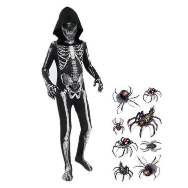 Imagem de Traje de Halloween de Menino Esqueleto Grim Reaper com Capuz - Fantasi