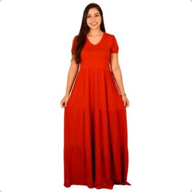 Imagem de Vestido Feminino Longo Algodão 3 Marias Luxo Festa Gola V - 40 Graus M