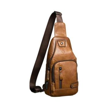 Imagem de Bolsa De Peito Masculina Em Couro Genuíno Com USB, Multifuncional, Bol