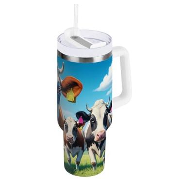 Imagem de SEHANY Copo Highland Cow de 1,134 g com alça, copos isolados de aço inoxidável a vácuo de parede dupla, à prova de vazamento, caneca de café isolada para viagem, cabe no suporte de copo de carro