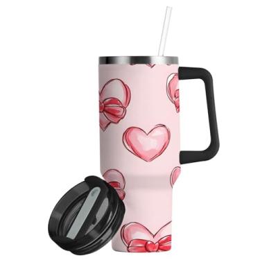 Imagem de ATTX Copo de Dia dos Namorados de 850 g com alça, copo de aço inoxidável a vácuo de parede dupla com palha, caneca de café de viagem isolada #477