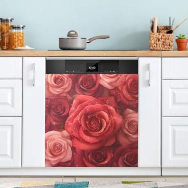 Imagem de ATTX Capa magnética para lava-louças Valentine's Roses | Adesivo decorativo de eletrodomésticos de 58 x 66 cm para armários domésticos e eletrodomésticos #184