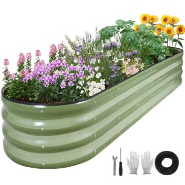 Imagem de BIRDSINYARD Canteiro de jardim elevado galvanizado - 2 × 2 × 1 pés canteiros elevados para jardinagem | Caixa de jardim oval de metal com bordas de segurança e hastes de apoio para vegetais, frutas e