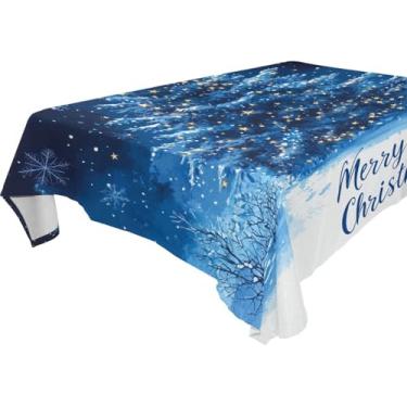 Imagem de Blueangle Toalha de mesa de árvore de Natal com flocos de neve – Toalha de mesa retangular de poliéster impermeável e resistente a manchas para ambientes internos e externos, 152 x 304 cm (56)