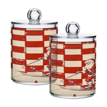 Imagem de xigua Pacote com 2 lindos suportes de Natal para bolas de algodão, cotonete – Frasco de plástico de boticário de armazenamento versátil transparente de 400 ml para banheiro e organização de