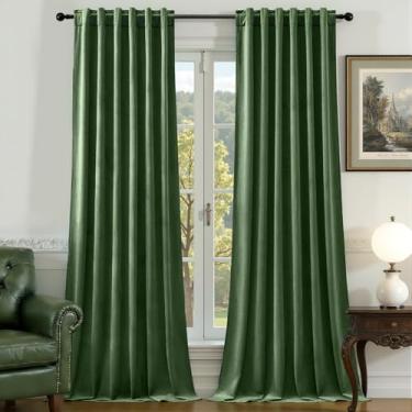 Imagem de Cortinas de veludo verde-oliva para quarto, cortinas blecaute luxuosas com isolamento térmico para escurecimento de quarto, cortinas blackout de 224 cm de comprimento com aba traseira com bolso para
