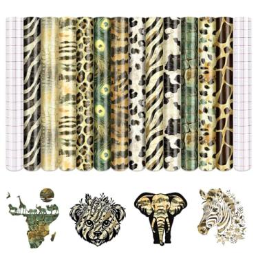 Imagem de HTVSTD Vinil adesivo permanente com estampa animal africana - 12 folhas 30,5 cm x 25,4 cm à prova d'água HTV para artesanato em copo adesivo de vinil
