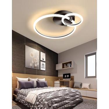 Imagem de Luminária de teto LED moderna com design de anéis, dimerizável e com controle remoto. Ideal para sala de estar, quarto, sala de jantar e escritório. Luminária de acrílico embutida para sala