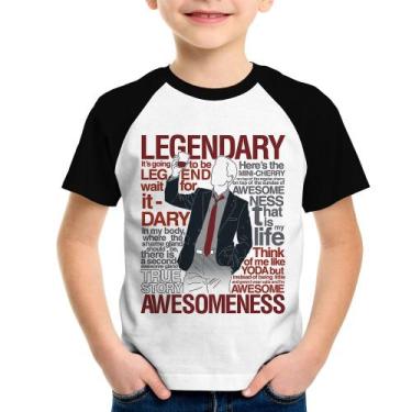 Imagem de Camiseta Raglan Infantil Legendary Awesomeness - Foca na Moda, Branco,