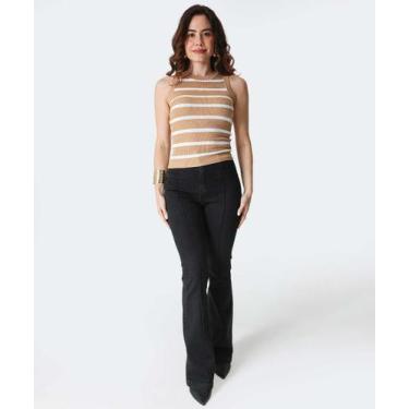 Imagem de Calça Feminina Jeans Flare Cintura Alta-01019 - VIZZY JEANS, 38, Preto