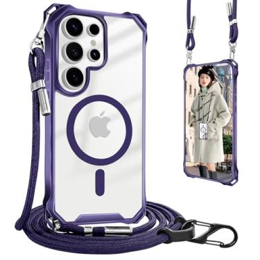 Imagem de UnnFiko Capa roxa para Samsung Galaxy S23 Plus, compatível com Magsafe, capa transversal para celular com alça de ombro, proteção contra quedas, capa magnética para celular para Samsung Galaxy S23