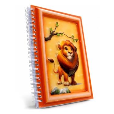 Imagem de omatek smart technologies Caderno espiral A5 – Caderno espiral de capa dura fofo com capa brilhante 3D, 80 folhas – Caderno escolar para crianças, meninas e meninos, caderno de presente – Leão valente