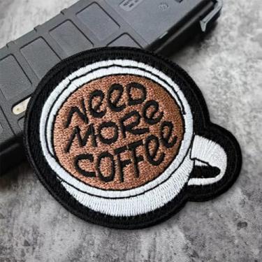 Imagem de Patch engraçado de xícara de café, bordado inglês com gancho e laço, apliques fofos de meme para mochilas, chapéus de caminhoneiro, arreios para cães, coletes militares, jaquetas