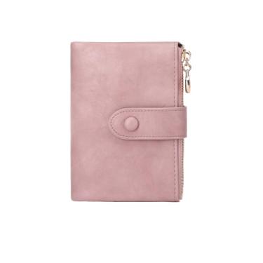 Imagem de Carteira feminina curta, três camadas, grande capacidade, zíper duplo, porta-cartões, bolsa simples, fivela, multifuncional, rosa, One Size