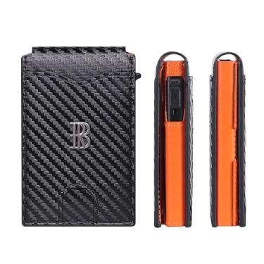 Imagem de Royal Bagger Estojo De Suporte De Cartão Minimalista De Metal E Couro Masculino, Carteira Fina Com Bloqueio RFID Com Fecho Magnético, Carteira De Viagem Leve De Fibra De Carbono 5246 (Preto)