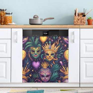 Imagem de ATTX Máscara colorida Mardi Gras capa magnética para lava-louças | Adesivo decorativo de eletrodomésticos de 58 x 66 cm para armários domésticos e eletrodomésticos (137)