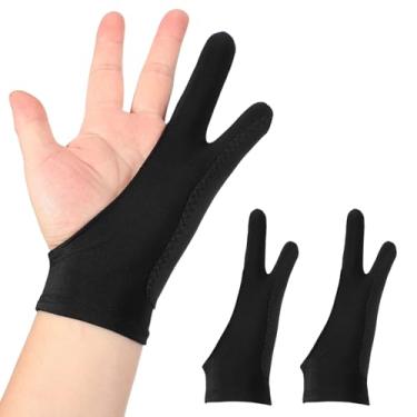 Imagem de HARFINGTON 2 luvas de desenho de artista, luva de pintura gráfica respirável de 3 camadas com dois dedos para esboço de papel digital para tablet digital esquerdo esquerdo (tamanho G), preto