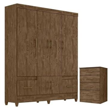 Imagem de Guarda Roupa Casal MS912 e Cômoda MS913 Castanho Wood  Moval