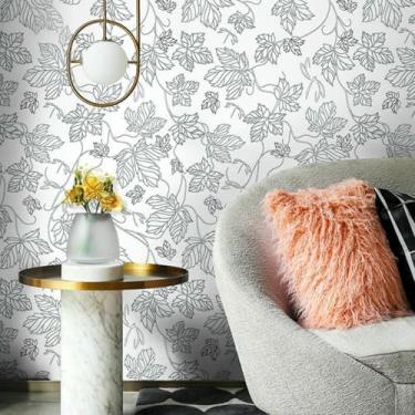Imagem de Papel de parede novo estilo chinês esboço floral PVC impermeável papel de parede espesso para sala de estar quarto estudo escritório fundo decoração de parede branco A 44 * 500 cm