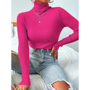 Imagem de Suéter De Tricô Feminino De Gola Alta Para Outono E Inverno, Casual, E