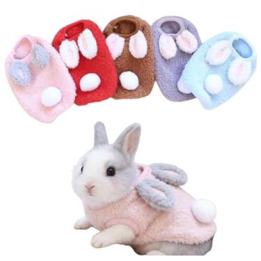 Imagem de 5 peças de roupas de coelho de estimação, colete de lã quente, roupa fofa e confortável, adequada para coelhos, porquinhos-da-índia, furões, filhotes e outros animais de estimação pequenos (2S)