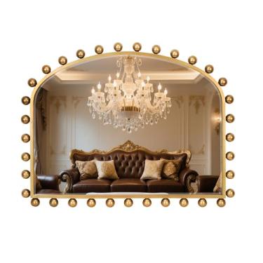 Imagem de CAVINHOME Espelho de banheiro arqueado largo vintage com vidro chanfrado e moldura esférica - 91 cm x 71 cm, espelhos decorativos de parede grandes ornamentados para quarto, sala de estar, entrada e