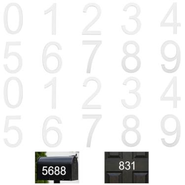 Imagem de Molain 2 conjuntos de números de caixa de correio de acrílico branco 3D de 6 cm, autoadesivos de 0 a 9 placas de endereço individuais para casa, números de caixa de correio à prova de intempéries para