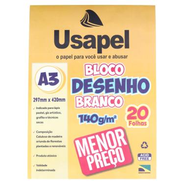 Imagem de Bloco de Desenho Usapel A3 com 20 Folhas Branco 297x420mm 140g