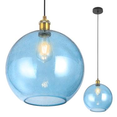 Imagem de Luzes pendentes de vidro azul ilha de cozinha globo luminárias pingente luminária moderna cozinha ilha iluminação para sala de jantar quarto -25 cm