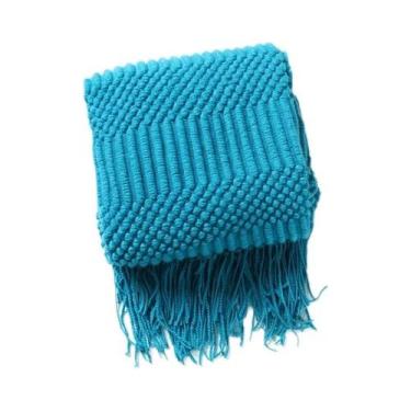 Imagem de Manta De Tricô Grossa Oversized Cáqui Com Borlas, Luxo Vintage Estilo 