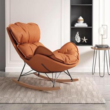 Imagem de Cadeira de balanço estofada ergonômica moderna - Cadeira confortável para quarto, varanda e acampamento ao ar livre - poltrona reclinável de sofá laranja elegante