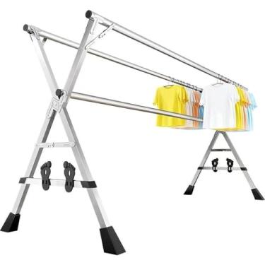 Imagem de Escorredor de roupas de aço inoxidável 160 cm - Lavanderia dobrável com rodas, perfeito para uso interno e externo em lavanderia, porão, deck e despensa (238,8 cm)