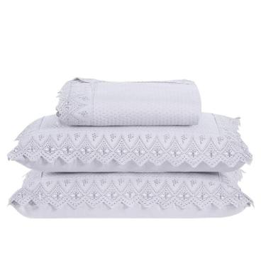 Imagem de Colcha Queen Home Madrid Com Bordado Inglês 300 Fios 3 Peças - Branco