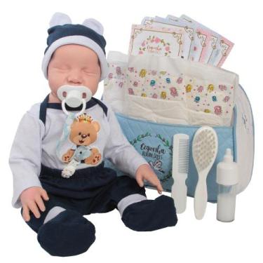 Imagem de Boneco Reborn Urso Menino Olhos Fechados com Bolsa Completa - Cegonha 
